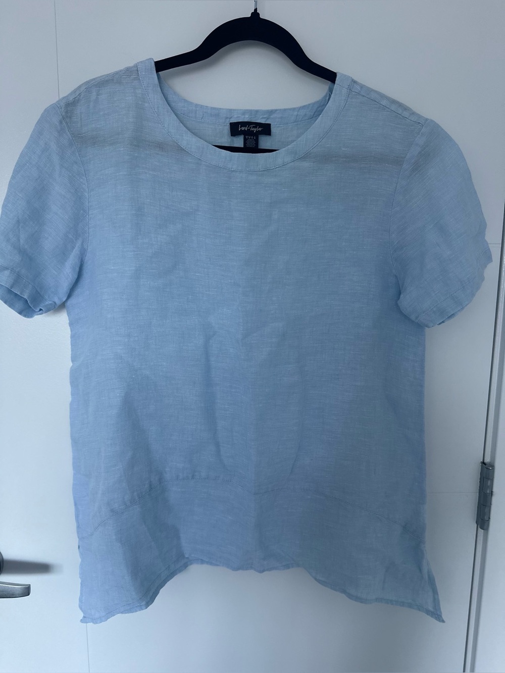 Lord & Taylor Pale Blue Short-Sleeve Linen Top